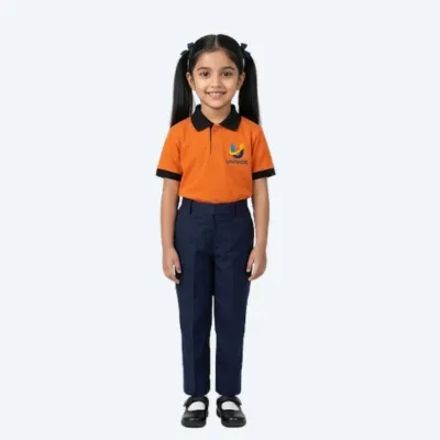 Premium Unisex Preschool Polo Uniform – Vibrant Orange & Navy - Image 2