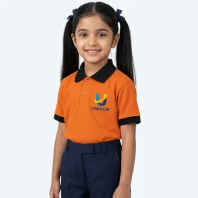 Premium Unisex Preschool Polo Uniform – Vibrant Orange & Navy - Image 3