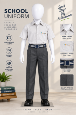 Premium Class 3 School Uniform Set – White & Grey