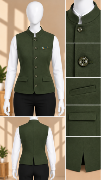Premium Olive Mandarin Waistcoat